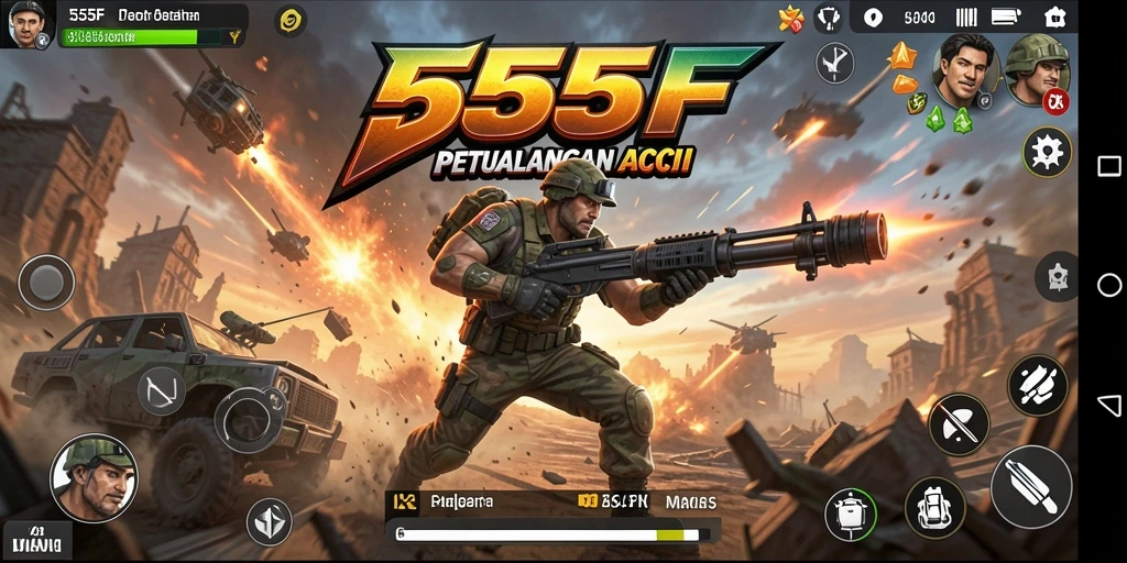 Tampilan gameplay mendebarkan dalam 555F dengan aksi cepat.