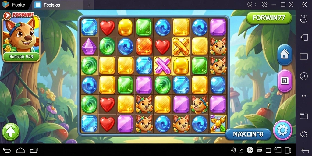 Gameplay FORWIN77 dengan tampilan mencocokkan tiga objek seru.