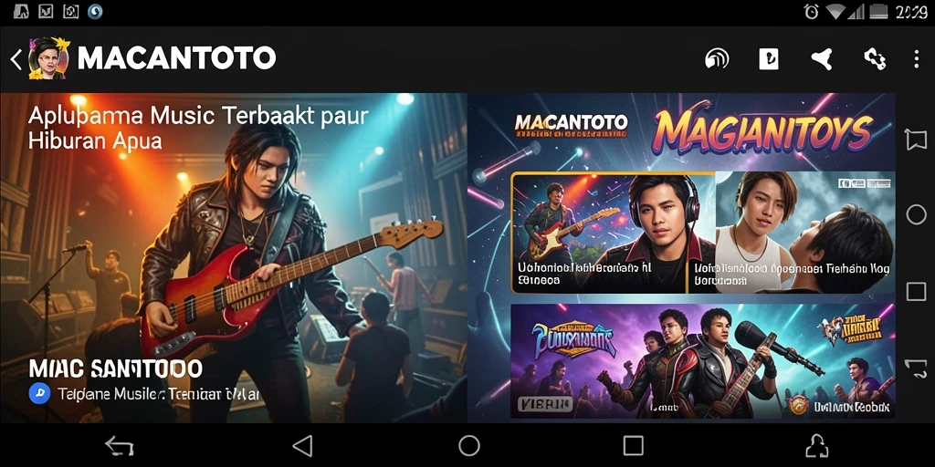 Tampilan gameplay MACANTOTO dengan koleksi musik yang menarik.