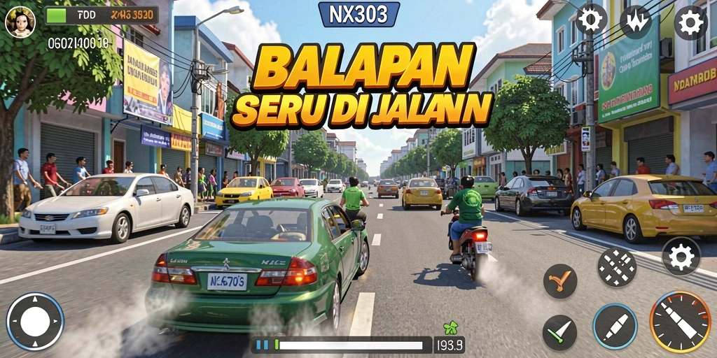 Screenshot permainan NX303 menampilkan aksi balapan yang mendebarkan.
