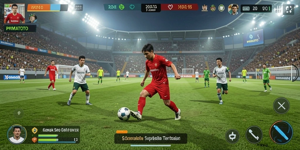 Tampilan gameplay <strong>PRIMATOTO</strong> yang memukau dalam aksi sepak bola.