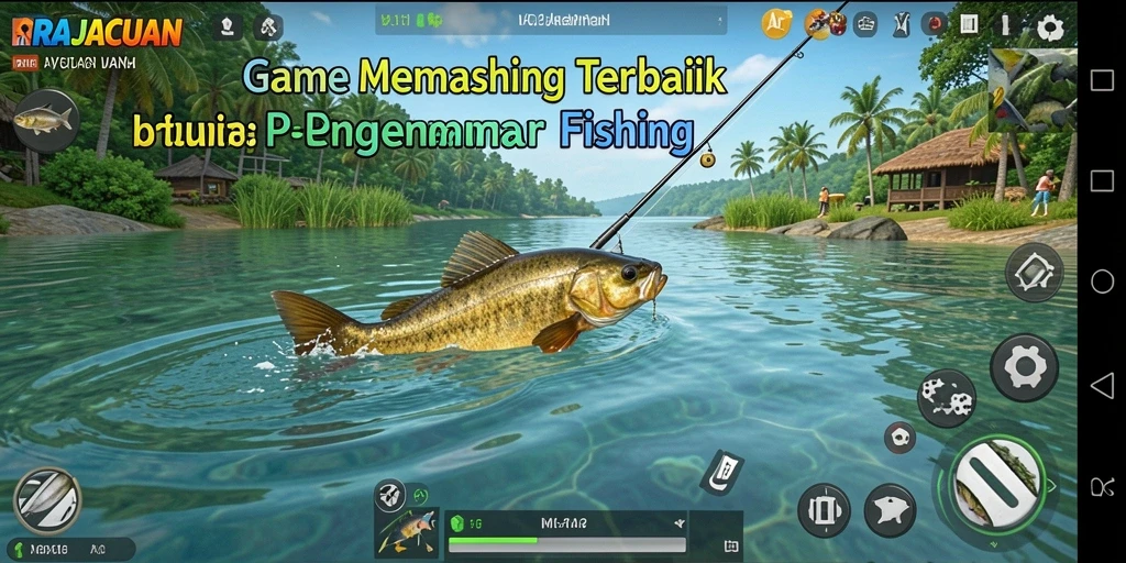 Screenshot gameplay RAJACUAN menampilkan sesi memancing seru.