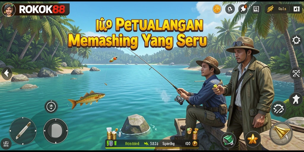 Tangkapan ikan yang menakjubkan dalam ROKOK88, memperlihatkan gameplay yang seru.