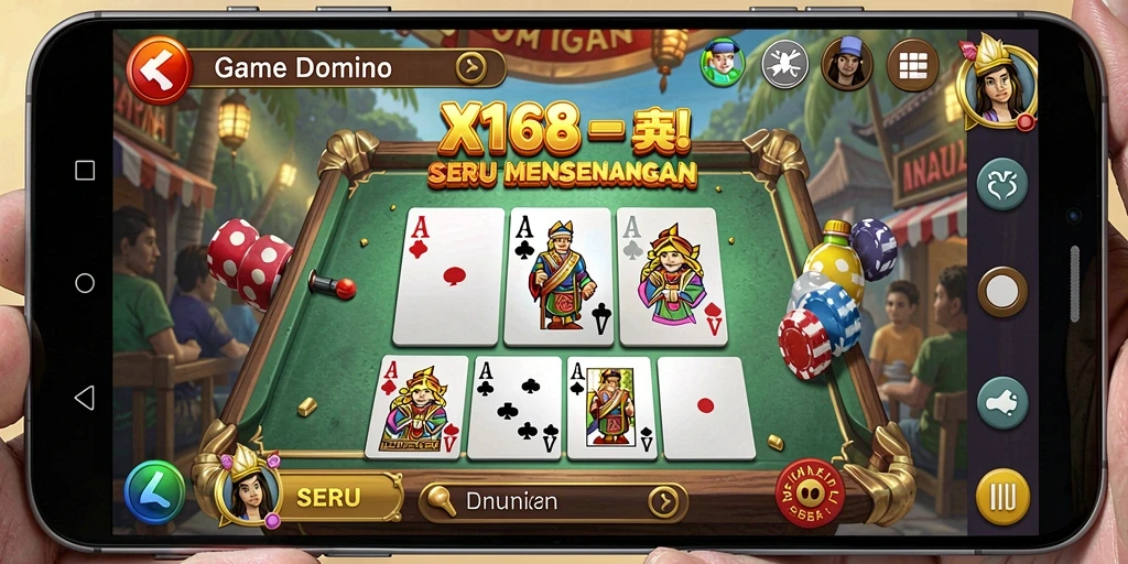Screenshot gameplay X168 menampilkan aksi seru dalam permainan Domino.